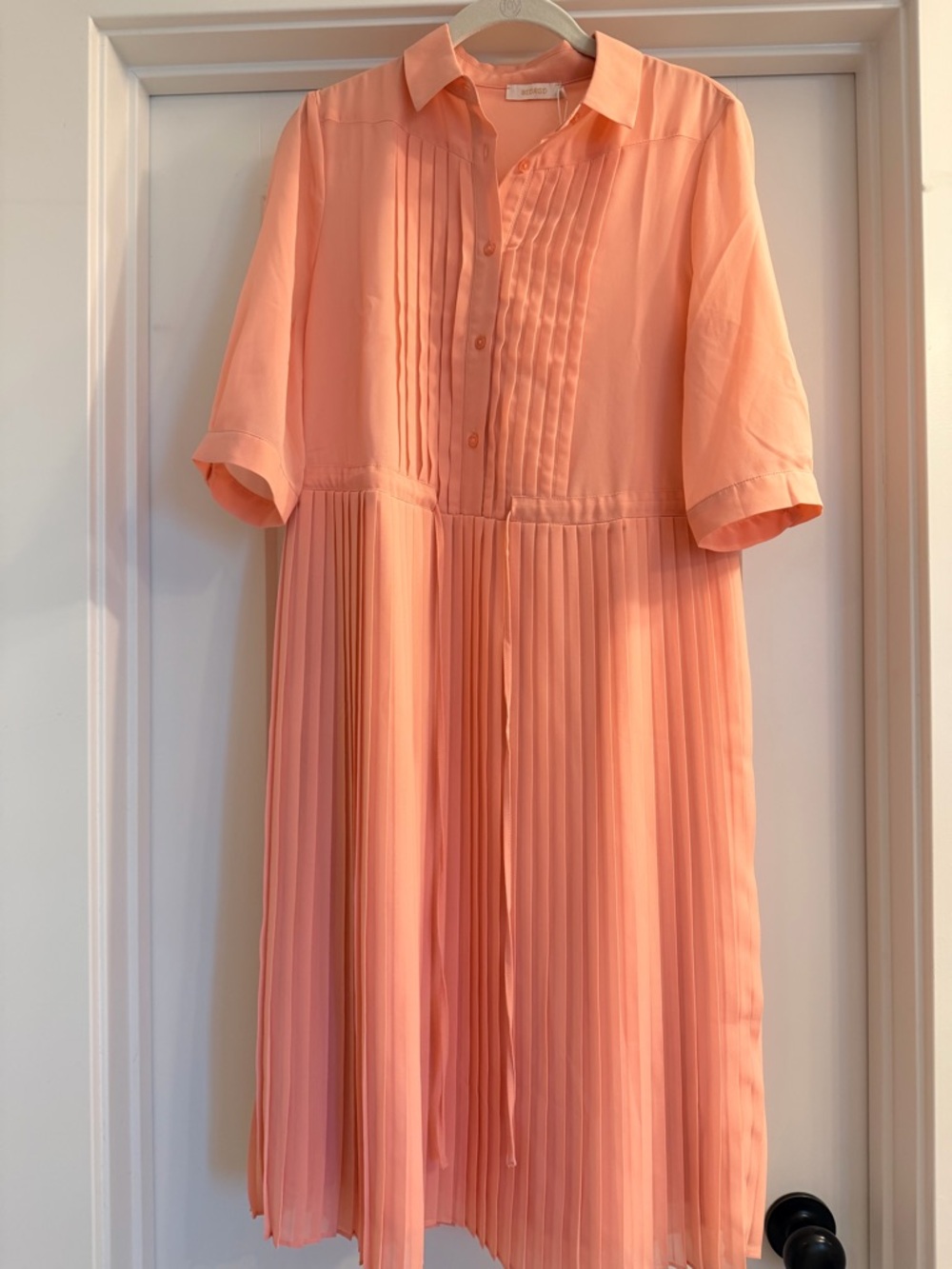 Pleated Button-Front Midi Dress in Blush-NWT